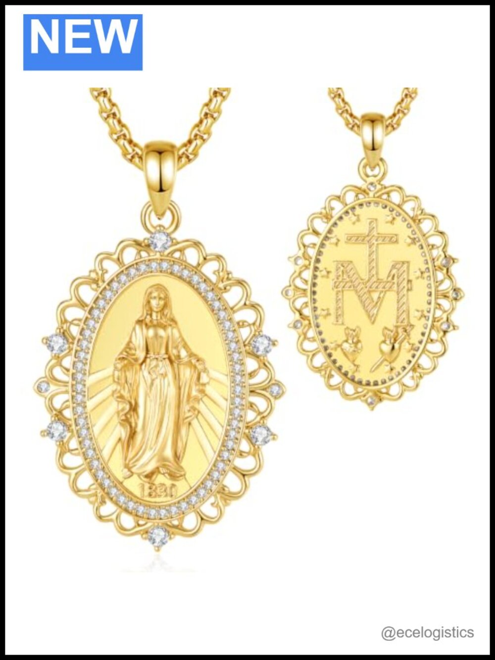 Gold Plated Virgin Mary Pendant Necklace Catholic Religious Gift